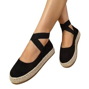 Black Espadrille Flats with Elastic Straps NEW with TAGS
